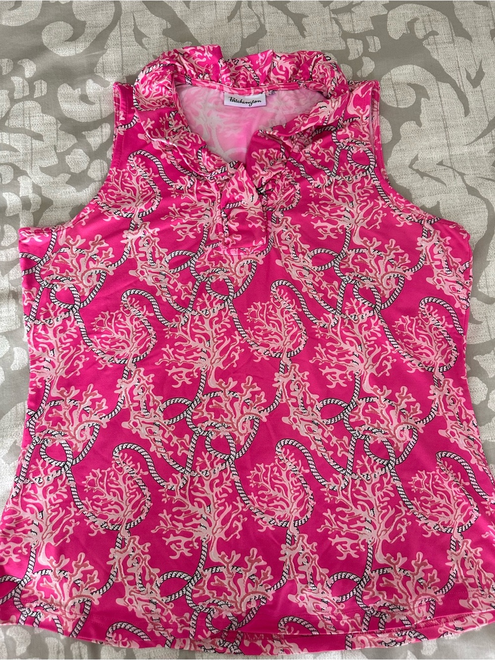 Patchington Pink Sleeveless Printed Ruffle-Collar Camisole